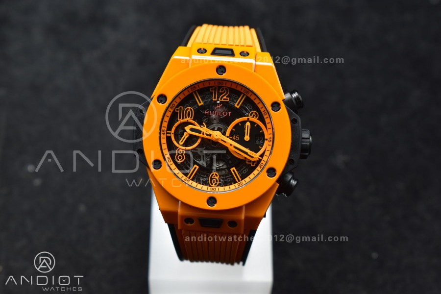Big Bang Unico 42mm Orange Ceramic BBF 1:1 Best Edition Skeleton Dial on Orange Rubber Strap A1280 V2