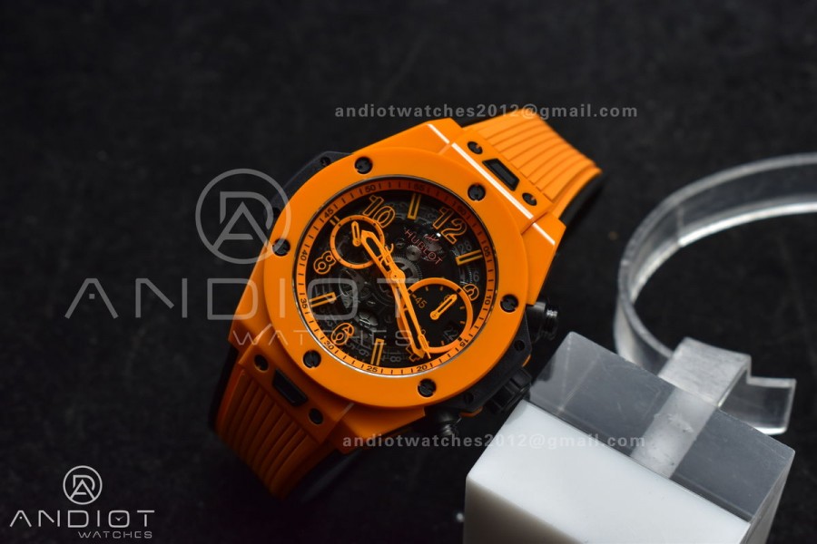 Big Bang Unico 42mm Orange Ceramic BBF 1:1 Best Edition Skeleton Dial on Orange Rubber Strap A1280 V2
