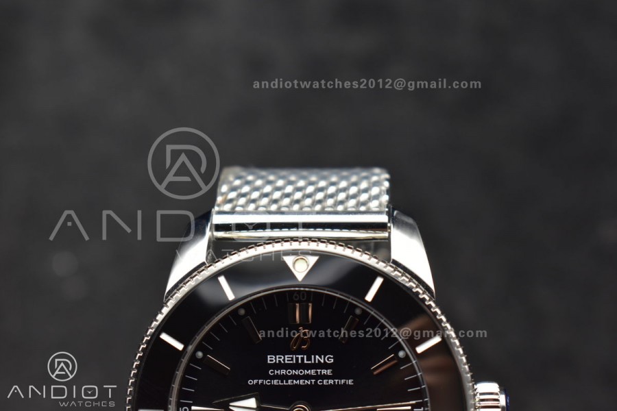 Super Ocean Heritage II BLSF 42mm SS Black Dial Black Ceramic Bezel on SS Mesh Bracelet A2824