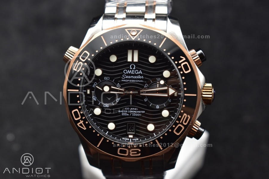 Seamaster 300m Chrono SS/RG OMF 1:1 Best Edition Black Dial on SS Strap A9900