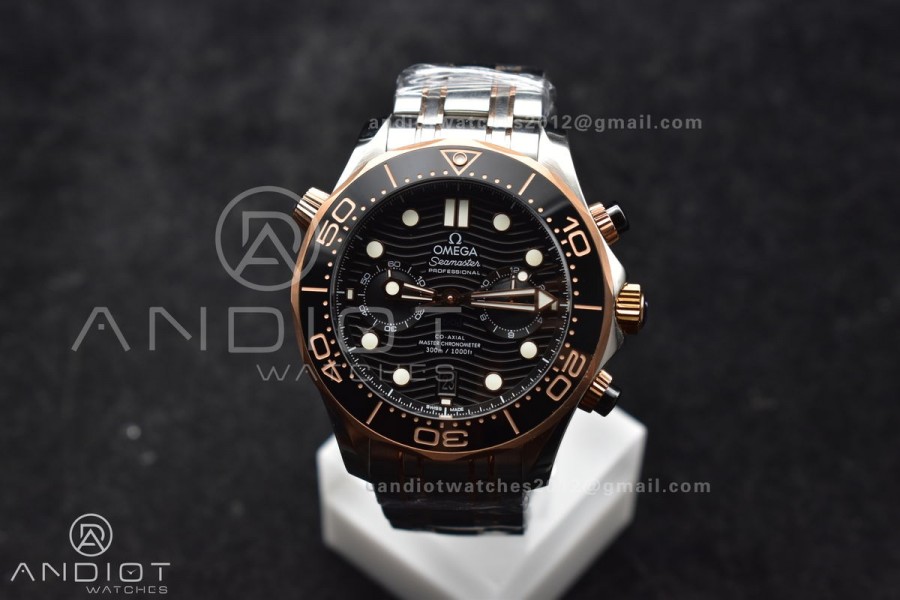 Seamaster 300m Chrono SS/RG OMF 1:1 Best Edition Black Dial on SS Strap A9900