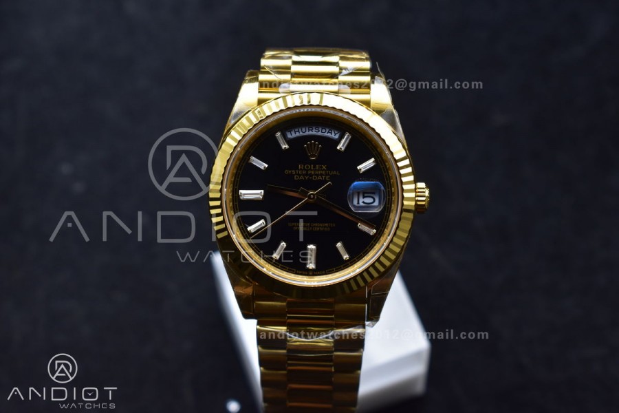 Day Date 40 YG 228238 THBF 1:1 Best Edition Black Crystal Dial on President Bracelet VR3255 (Gain Weight)