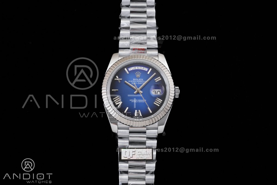 DayDate 40 SS QF 1:1 Best Edition Blue Ombre Dial on President Bracelet VR3255 V8 (Gain Weight)