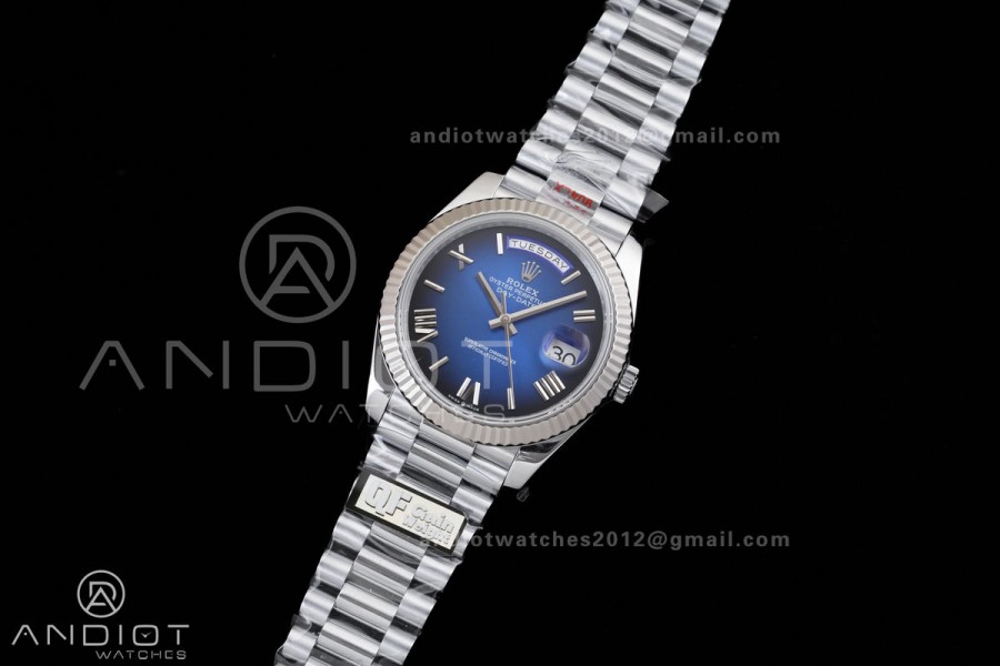 DayDate 40 SS QF 1:1 Best Edition Blue Ombre Dial on President Bracelet VR3255 V8 (Gain Weight)