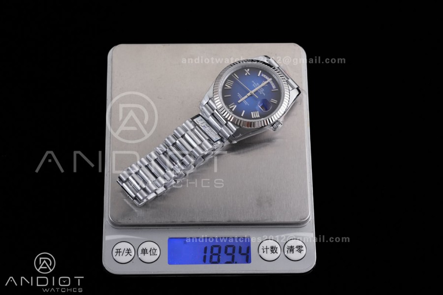 DayDate 40 SS QF 1:1 Best Edition Blue Ombre Dial on President Bracelet VR3255 V8 (Gain Weight)