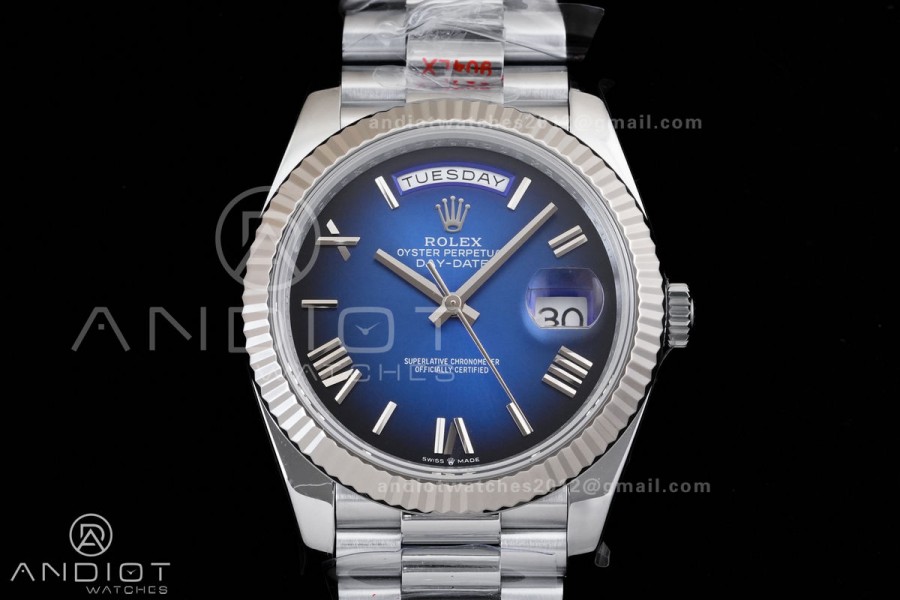 DayDate 40 SS QF 1:1 Best Edition Blue Ombre Dial on President Bracelet VR3255 V8 (Gain Weight)
