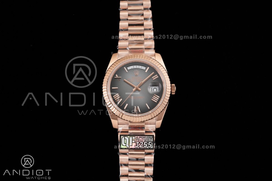 DayDate 40 RG QF 1:1 Best Edition Gray Ombre Roman Dial on President Bracelet VR3255 V8 (Gain Weight)