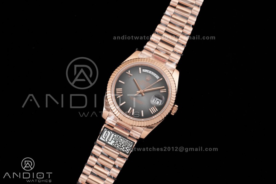 DayDate 40 RG QF 1:1 Best Edition Gray Ombre Roman Dial on President Bracelet VR3255 V8 (Gain Weight)