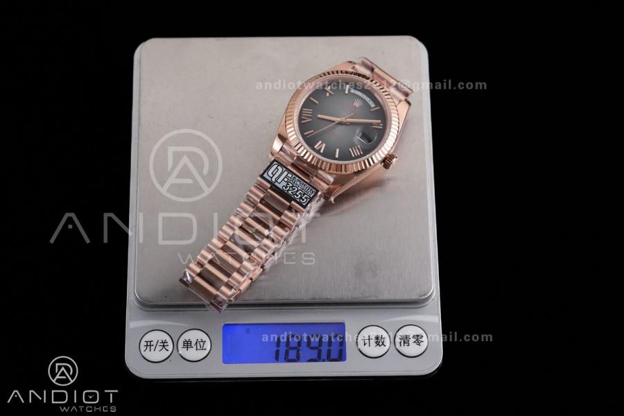 DayDate 40 RG QF 1:1 Best Edition Gray Ombre Roman Dial on President Bracelet VR3255 V8 (Gain Weight)