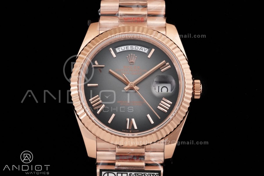 DayDate 40 RG QF 1:1 Best Edition Gray Ombre Roman Dial on President Bracelet VR3255 V8 (Gain Weight)