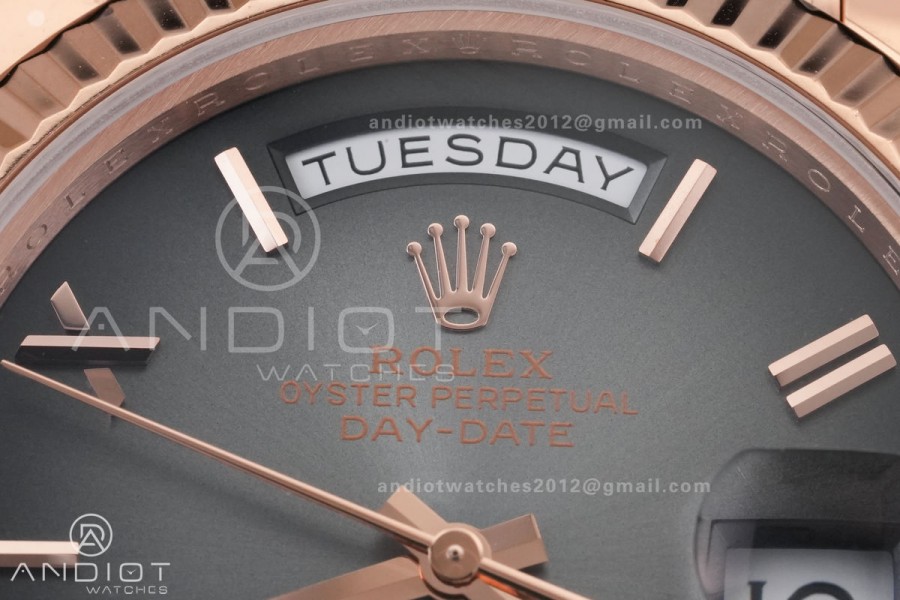 DayDate 40 RG QF 1:1 Best Edition Gray Ombre Roman Dial on President Bracelet VR3255 V8 (Gain Weight)