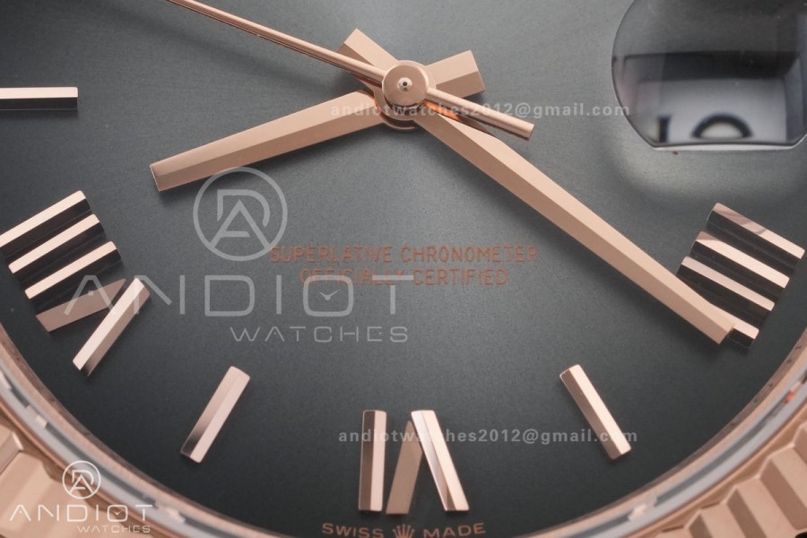 DayDate 40 RG QF 1:1 Best Edition Gray Ombre Roman Dial on President Bracelet VR3255 V8 (Gain Weight)