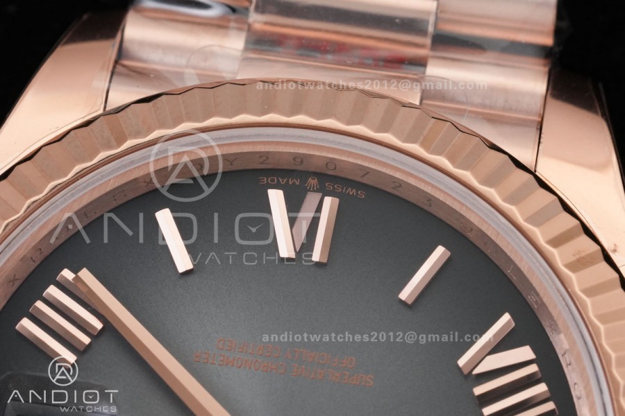 DayDate 40 RG QF 1:1 Best Edition Gray Ombre Roman Dial on President Bracelet VR3255 V8 (Gain Weight)