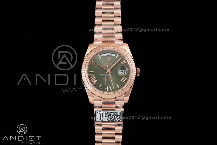 DayDate 40 RG QF 1:1 Best Edition Green Roman Dial on President Bracelet VR3255 V8 (Gain Weight)