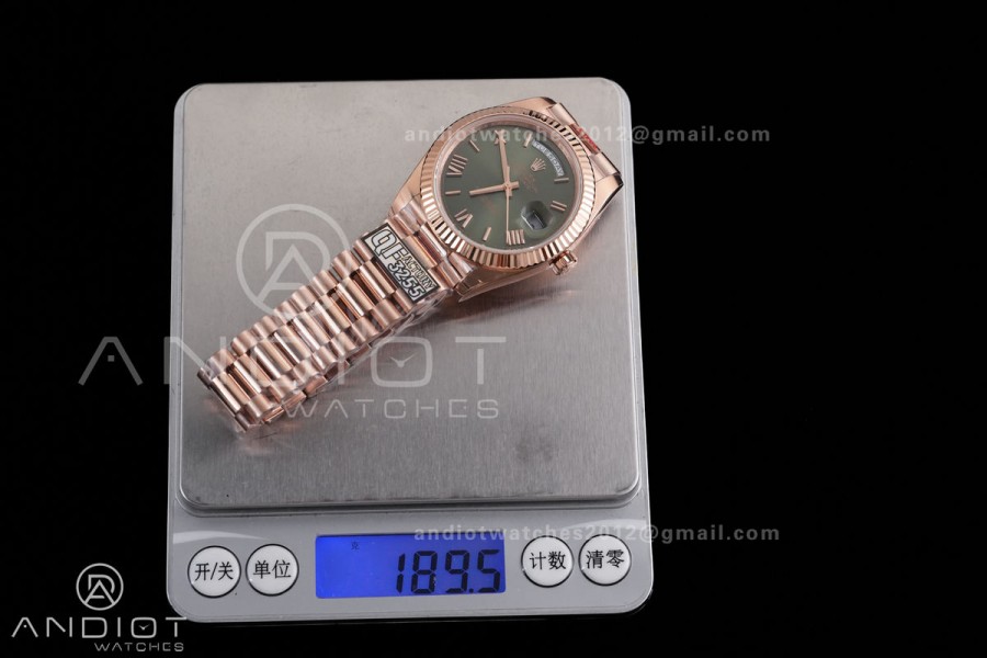 DayDate 40 RG QF 1:1 Best Edition Green Roman Dial on President Bracelet VR3255 V8 (Gain Weight)