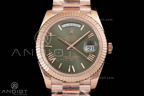 DayDate 40 RG QF 1:1 Best Edition Green Roman Dial...