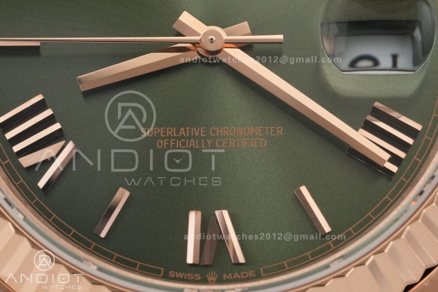 DayDate 40 RG QF 1:1 Best Edition Green Roman Dial on President Bracelet VR3255 V8 (Gain Weight)