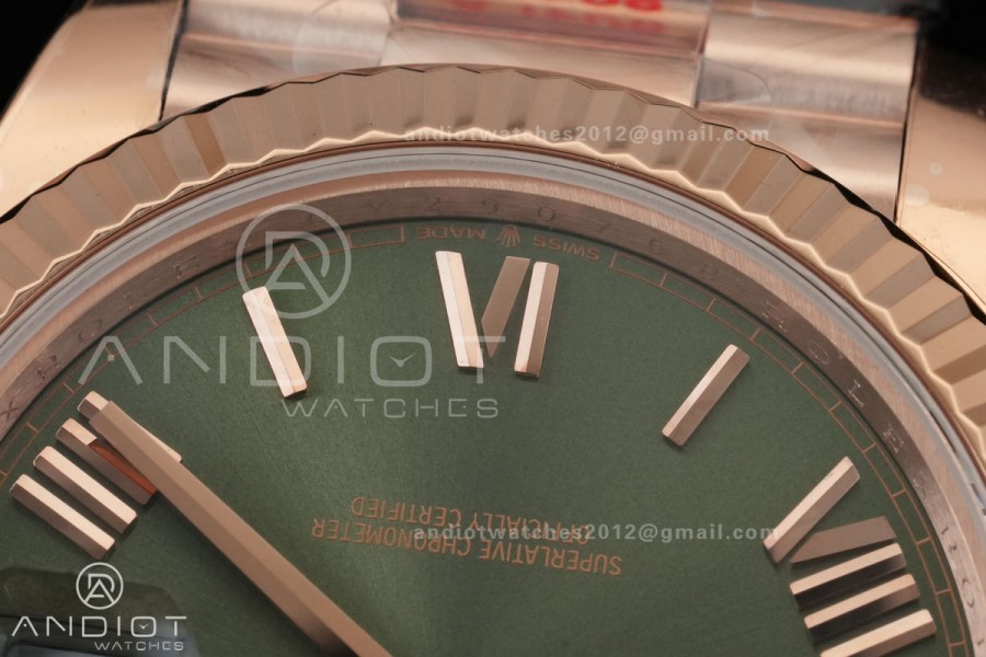 DayDate 40 RG QF 1:1 Best Edition Green Roman Dial on President Bracelet VR3255 V8 (Gain Weight)