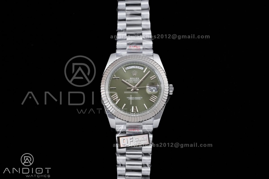 DayDate 40 SS QF 1:1 Best Edition Green Roman Dial on President Bracelet VR3255 V8 (Gain Weight)