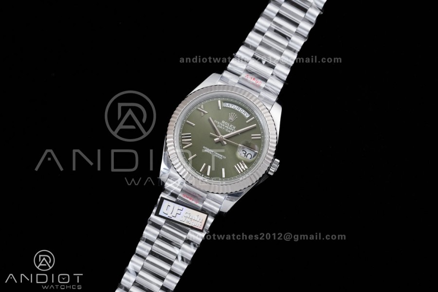 DayDate 40 SS QF 1:1 Best Edition Green Roman Dial on President Bracelet VR3255 V8 (Gain Weight)