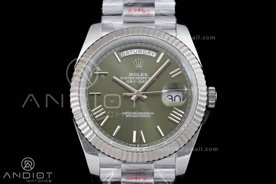 DayDate 40 SS QF 1:1 Best Edition Green Roman Dial on President Bracelet VR3255 V8 (Gain Weight)