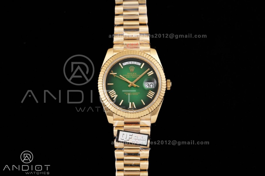 DayDate 40 YG QF 1:1 Best Edition Green Ombre Roman Dial on President Bracelet VR3255 V8 (Gain Weight)