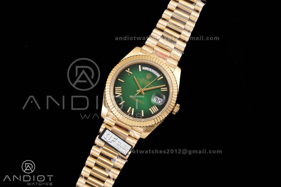 DayDate 40 YG QF 1:1 Best Edition Green Ombre Roman Dial on President Bracelet VR3255 V8 (Gain Weight)