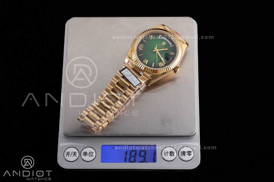 DayDate 40 YG QF 1:1 Best Edition Green Ombre Roman Dial on President Bracelet VR3255 V8 (Gain Weight)