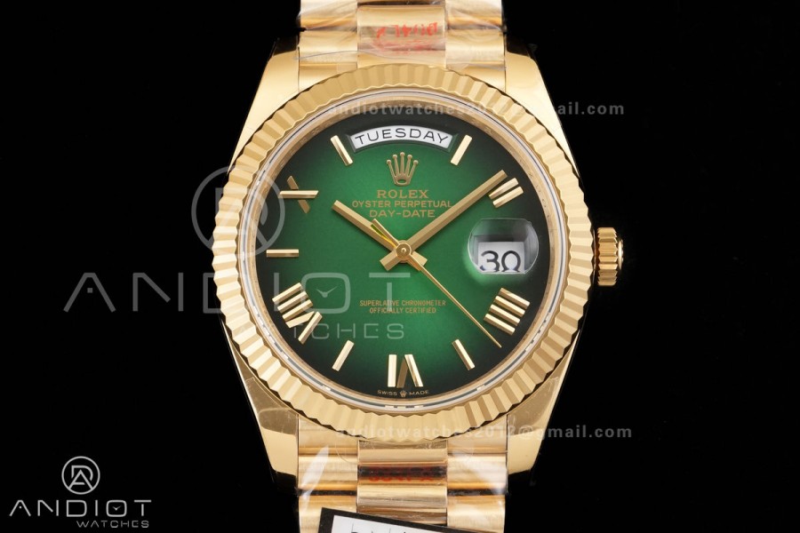 DayDate 40 YG QF 1:1 Best Edition Green Ombre Roman Dial on President Bracelet VR3255 V8 (Gain Weight)