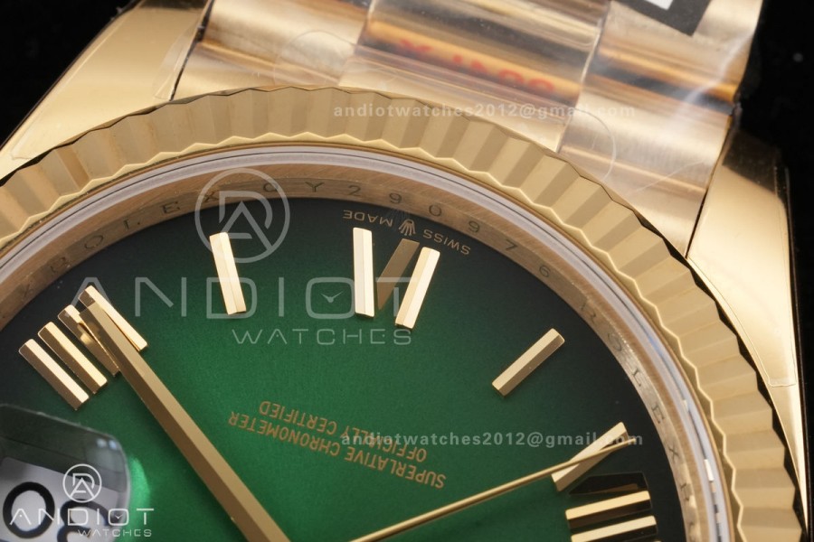 DayDate 40 YG QF 1:1 Best Edition Green Ombre Roman Dial on President Bracelet VR3255 V8 (Gain Weight)