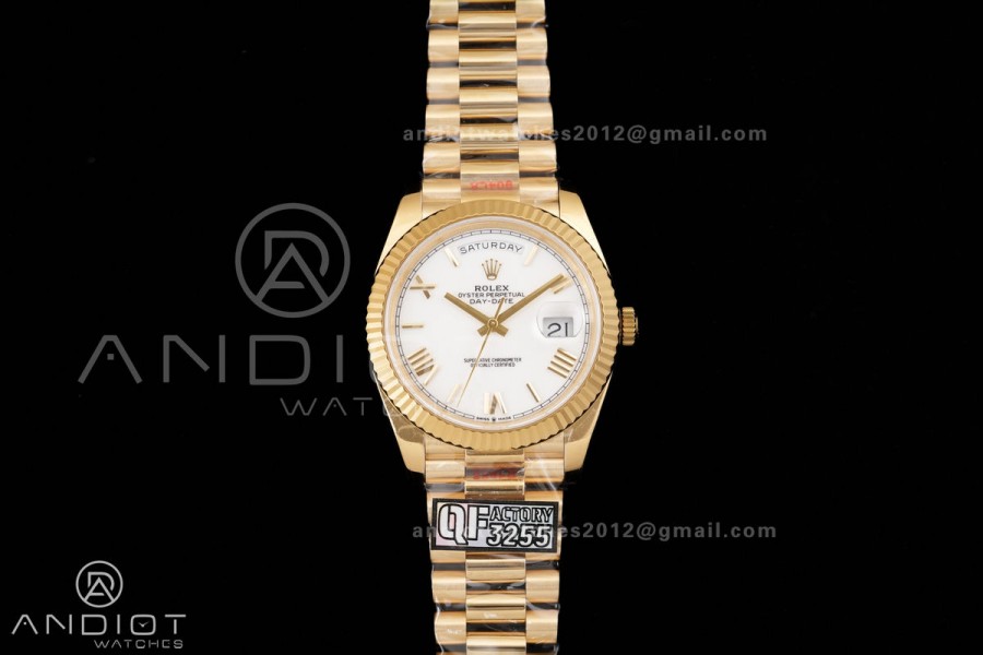 DayDate 40 YG QF 1:1 Best Edition White Roman Dial on President Bracelet VR3255 V8 (Gain Weight)
