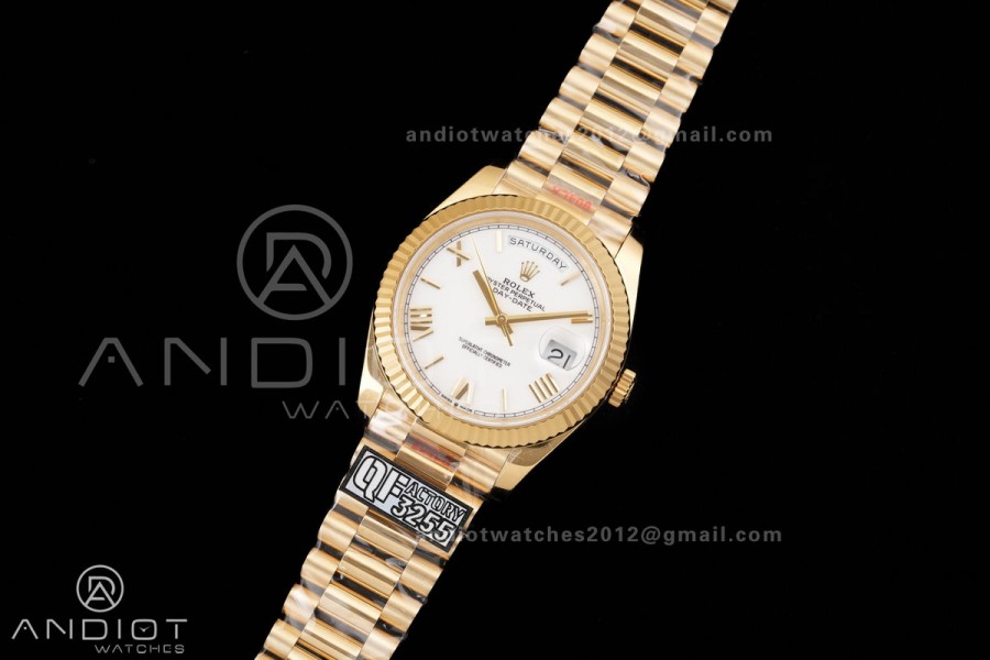 DayDate 40 YG QF 1:1 Best Edition White Roman Dial on President Bracelet VR3255 V8 (Gain Weight)