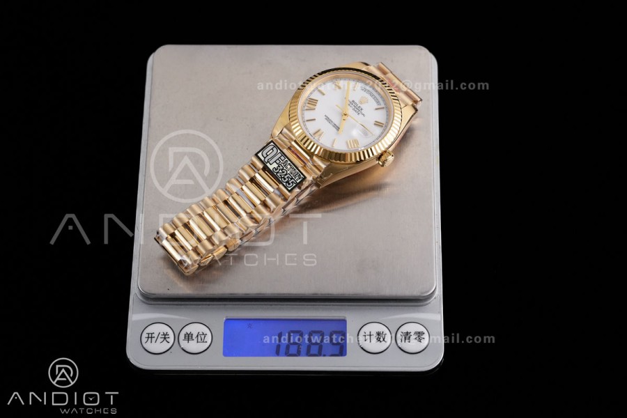 DayDate 40 YG QF 1:1 Best Edition White Roman Dial on President Bracelet VR3255 V8 (Gain Weight)