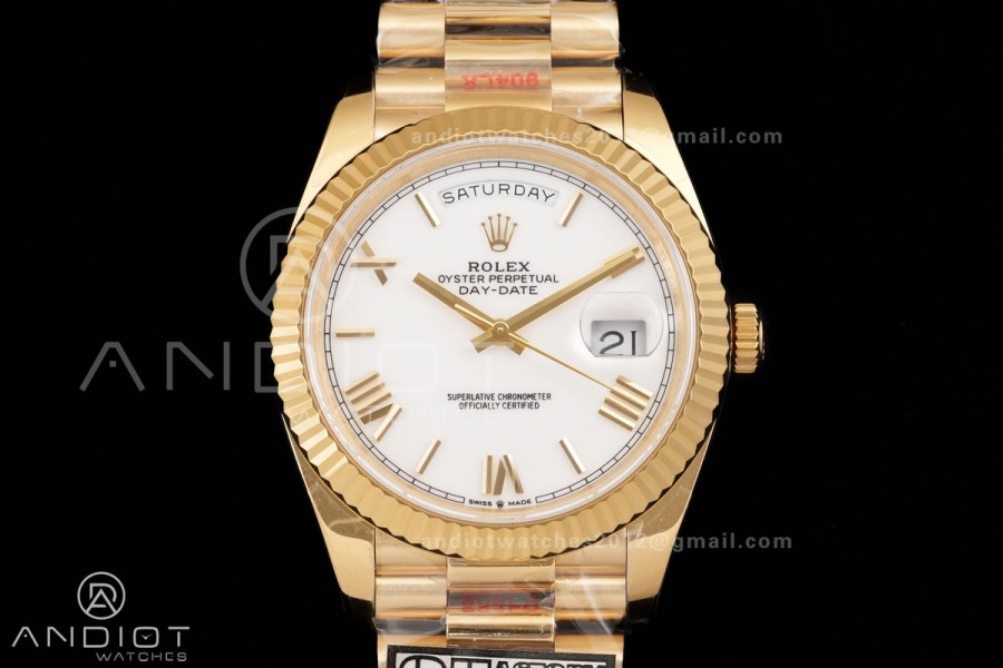 DayDate 40 YG QF 1:1 Best Edition White Roman Dial on President Bracelet VR3255 V8 (Gain Weight)