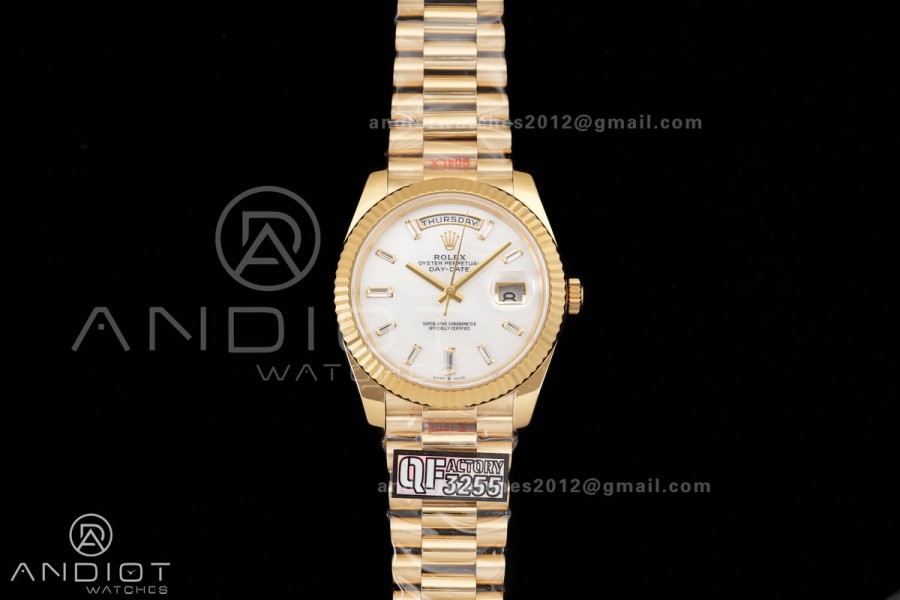 DayDate 40 YG 1:1 Best Edition White MOP Crystal Dial on President Bracelet VR3255 V8 (Gain Weight)
