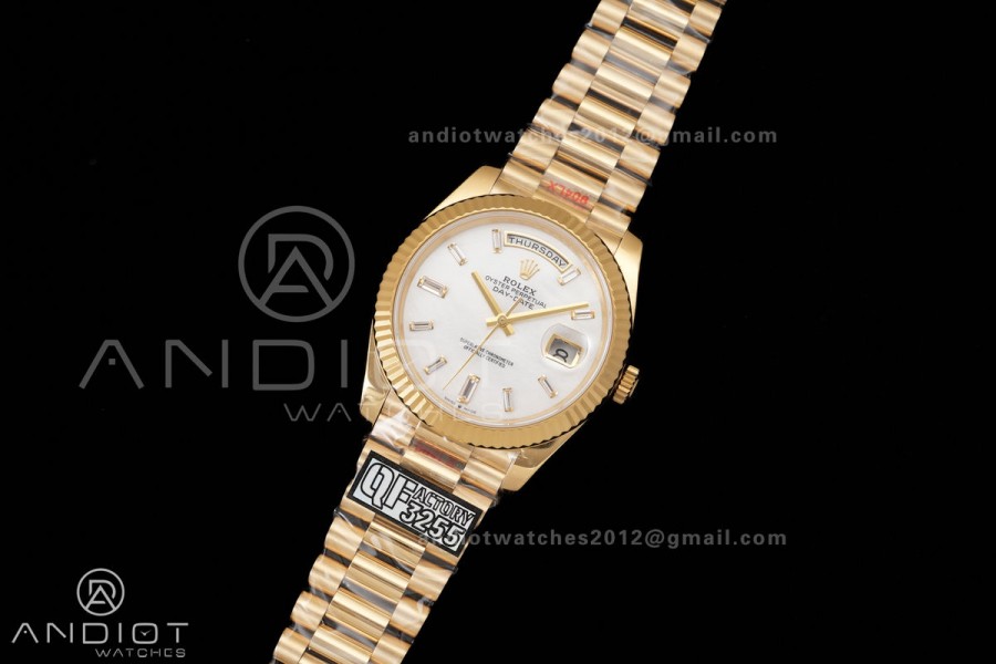 DayDate 40 YG 1:1 Best Edition White MOP Crystal Dial on President Bracelet VR3255 V8 (Gain Weight)