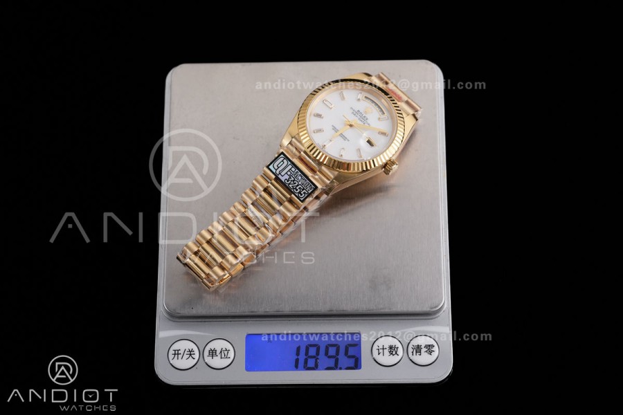 DayDate 40 YG 1:1 Best Edition White MOP Crystal Dial on President Bracelet VR3255 V8 (Gain Weight)