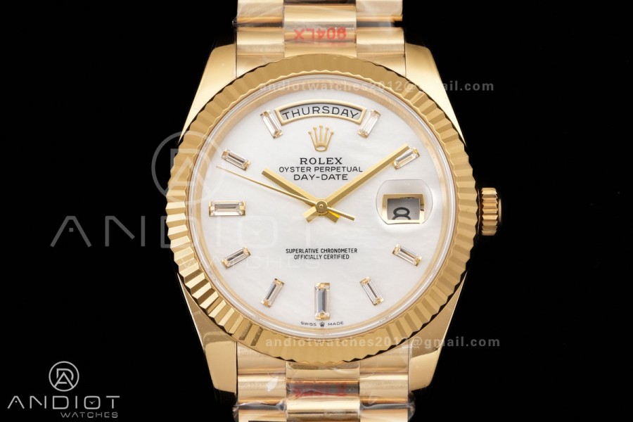 DayDate 40 YG 1:1 Best Edition White MOP Crystal Dial on President Bracelet VR3255 V8 (Gain Weight)