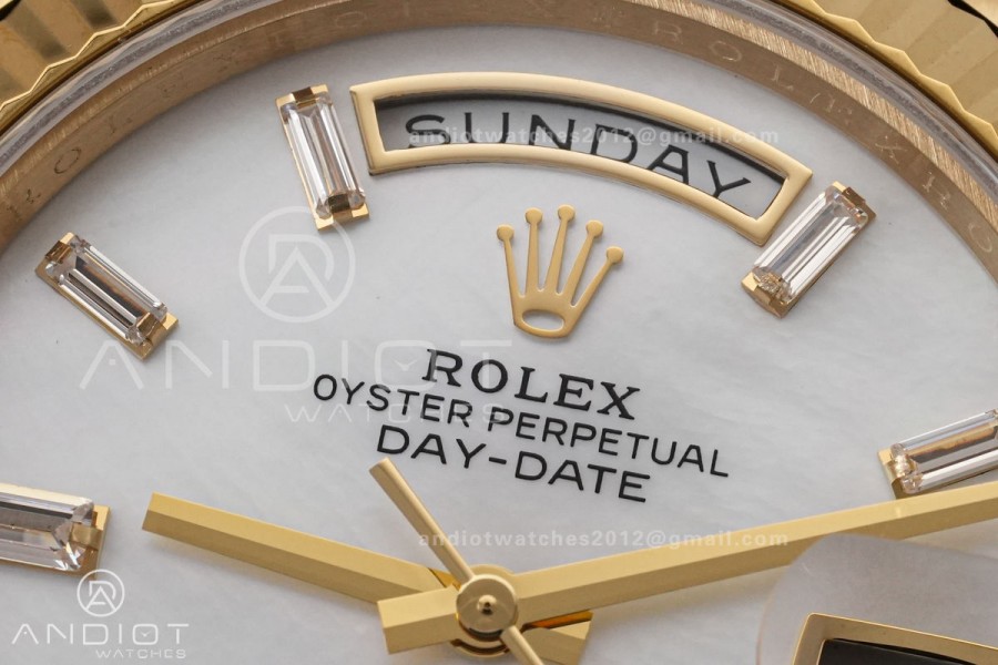 DayDate 40 YG 1:1 Best Edition White MOP Crystal Dial on President Bracelet VR3255 V8 (Gain Weight)