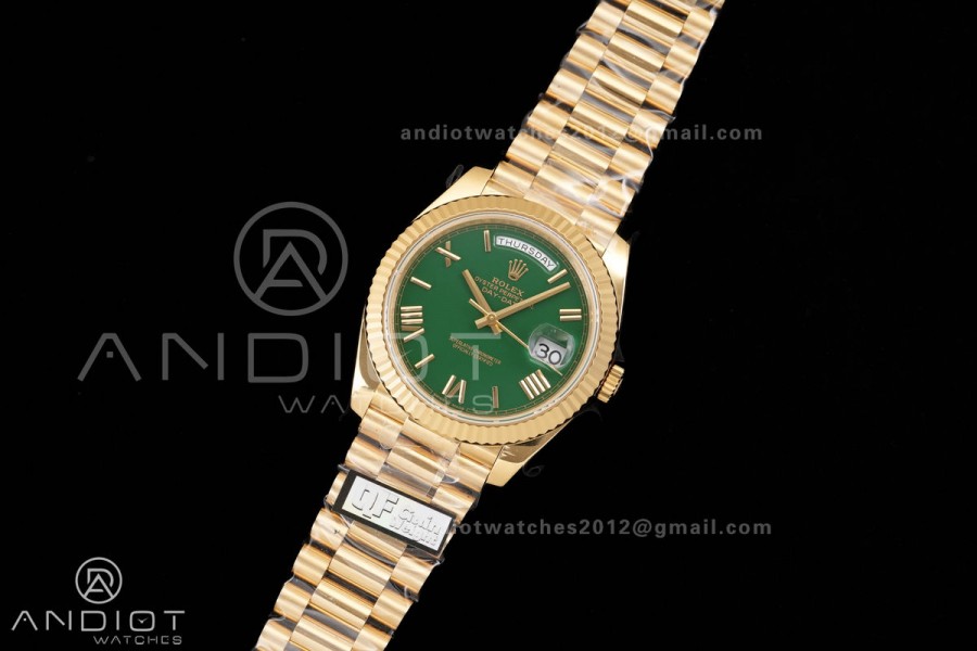DayDate 40 YG 1:1 Best Edition Green Roman Dial on President Bracelet VR3255 V8 (Gain Weight)