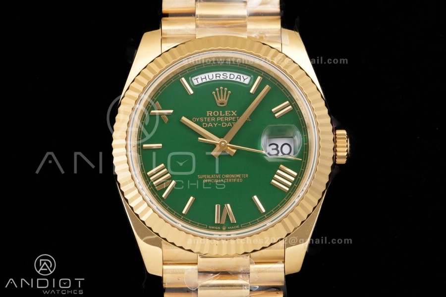 DayDate 40 YG 1:1 Best Edition Green Roman Dial on President Bracelet VR3255 V8 (Gain Weight)