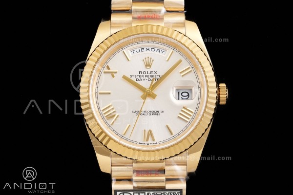 DayDate 40 YG QF 1:1 Best Edition Silver Roman Dia...