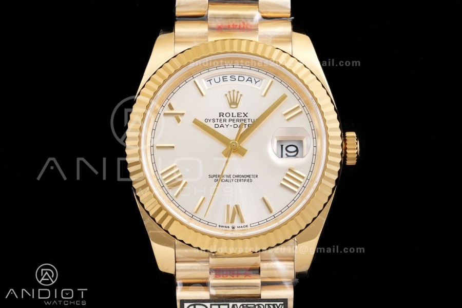 DayDate 40 YG QF 1:1 Best Edition Silver Roman Dial on President Bracelet VR3255 V8 (Gain Weight)