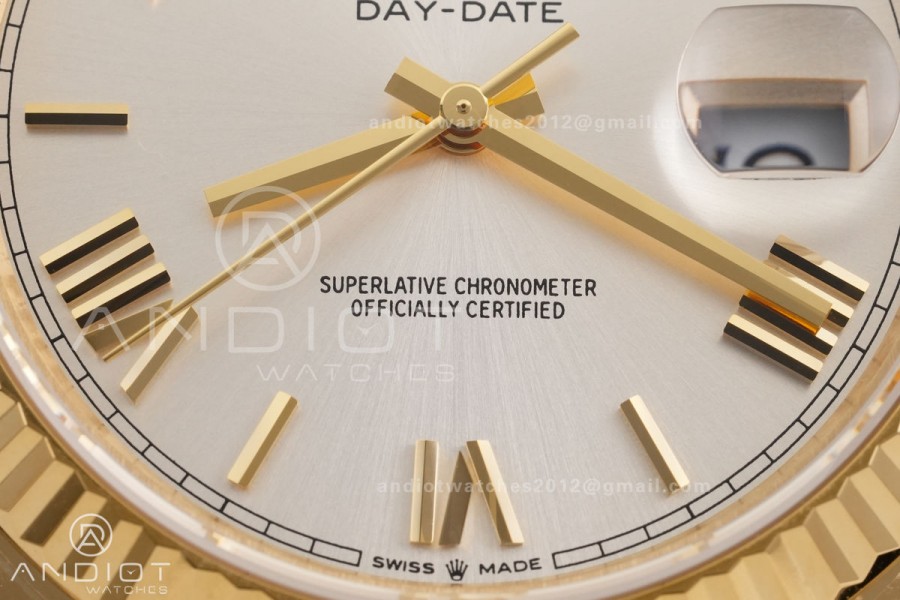 DayDate 40 YG QF 1:1 Best Edition Silver Roman Dial on President Bracelet VR3255 V8 (Gain Weight)