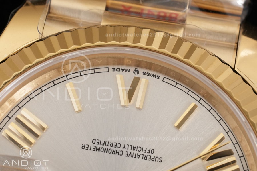 DayDate 40 YG QF 1:1 Best Edition Silver Roman Dial on President Bracelet VR3255 V8 (Gain Weight)