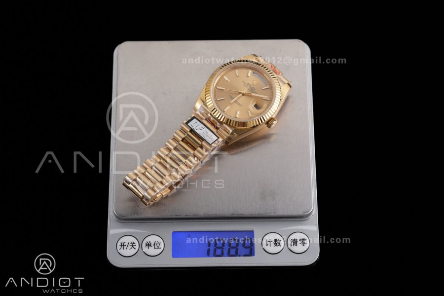 DayDate 40 YG QF 1:1 Best Edition YG Stick Dial on President Bracelet VR3255 V8 (Gain Weight)