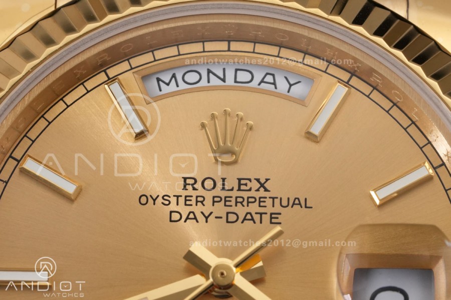 DayDate 40 YG QF 1:1 Best Edition YG Stick Dial on President Bracelet VR3255 V8 (Gain Weight)