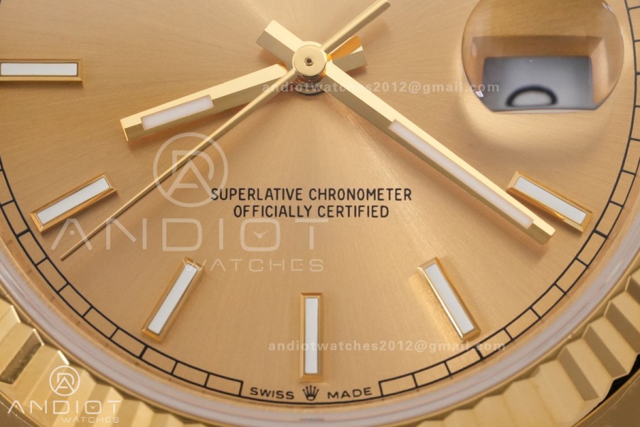 DayDate 40 YG QF 1:1 Best Edition YG Stick Dial on President Bracelet VR3255 V8 (Gain Weight)