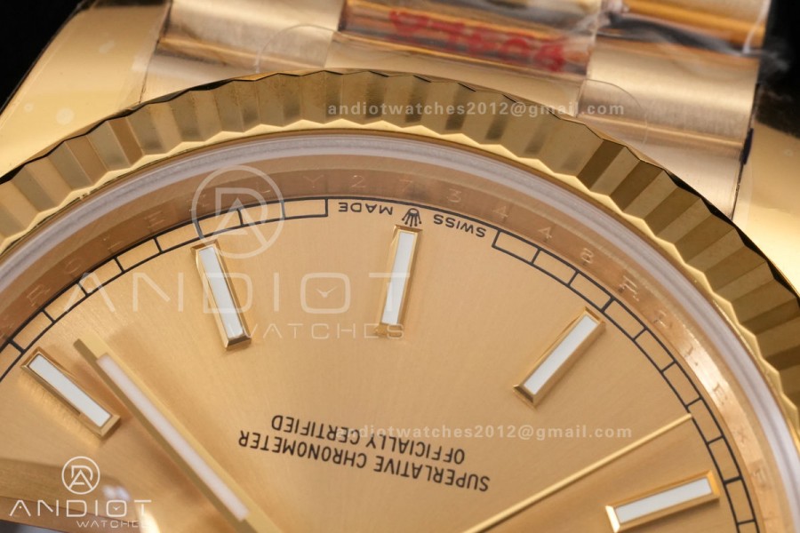 DayDate 40 YG QF 1:1 Best Edition YG Stick Dial on President Bracelet VR3255 V8 (Gain Weight)