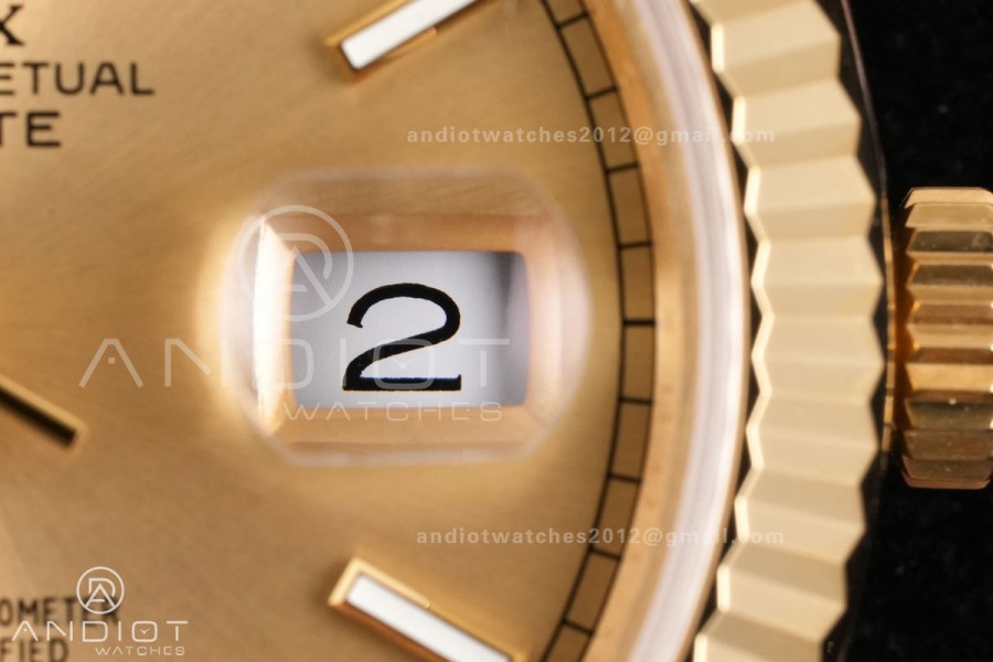 DayDate 40 YG QF 1:1 Best Edition YG Stick Dial on President Bracelet VR3255 V8 (Gain Weight)